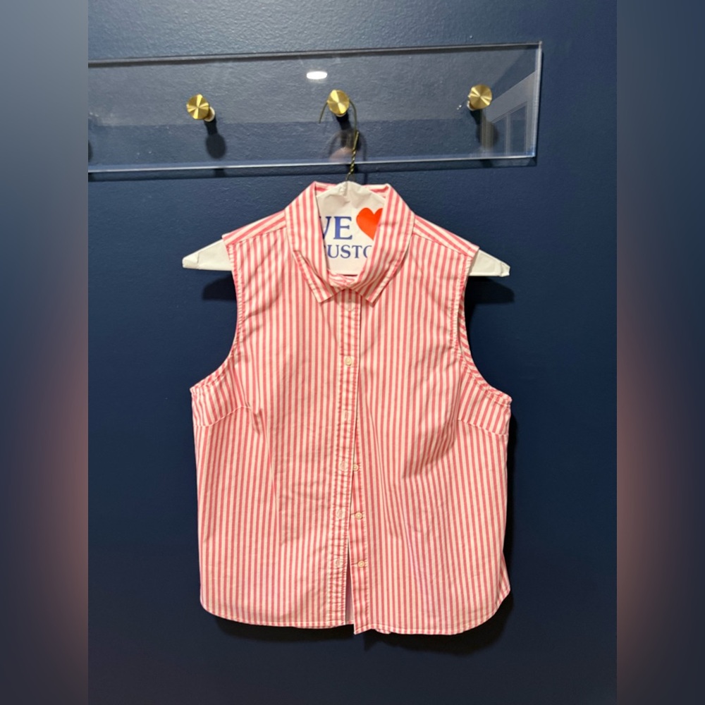 J. Crew Pink and White Striped Sleeveless Button-Up Blouse